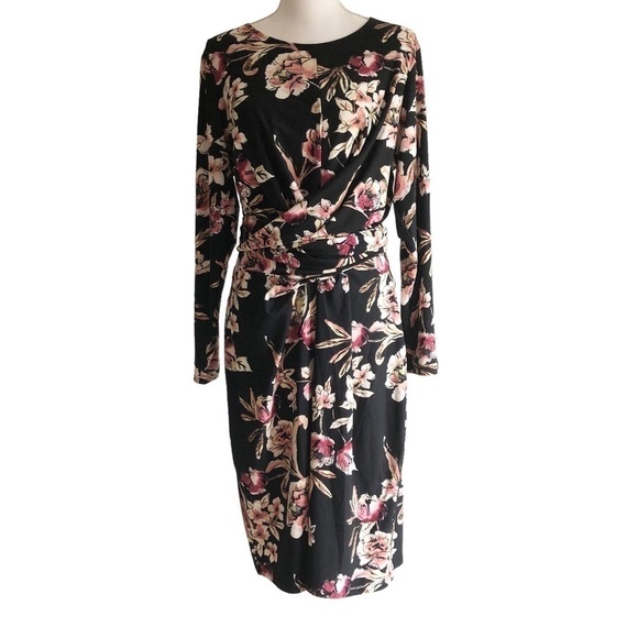 Rachel Rachel Roy Black Floral Faux Wrap Midi Dress Size 1X - Picture 1 of 12